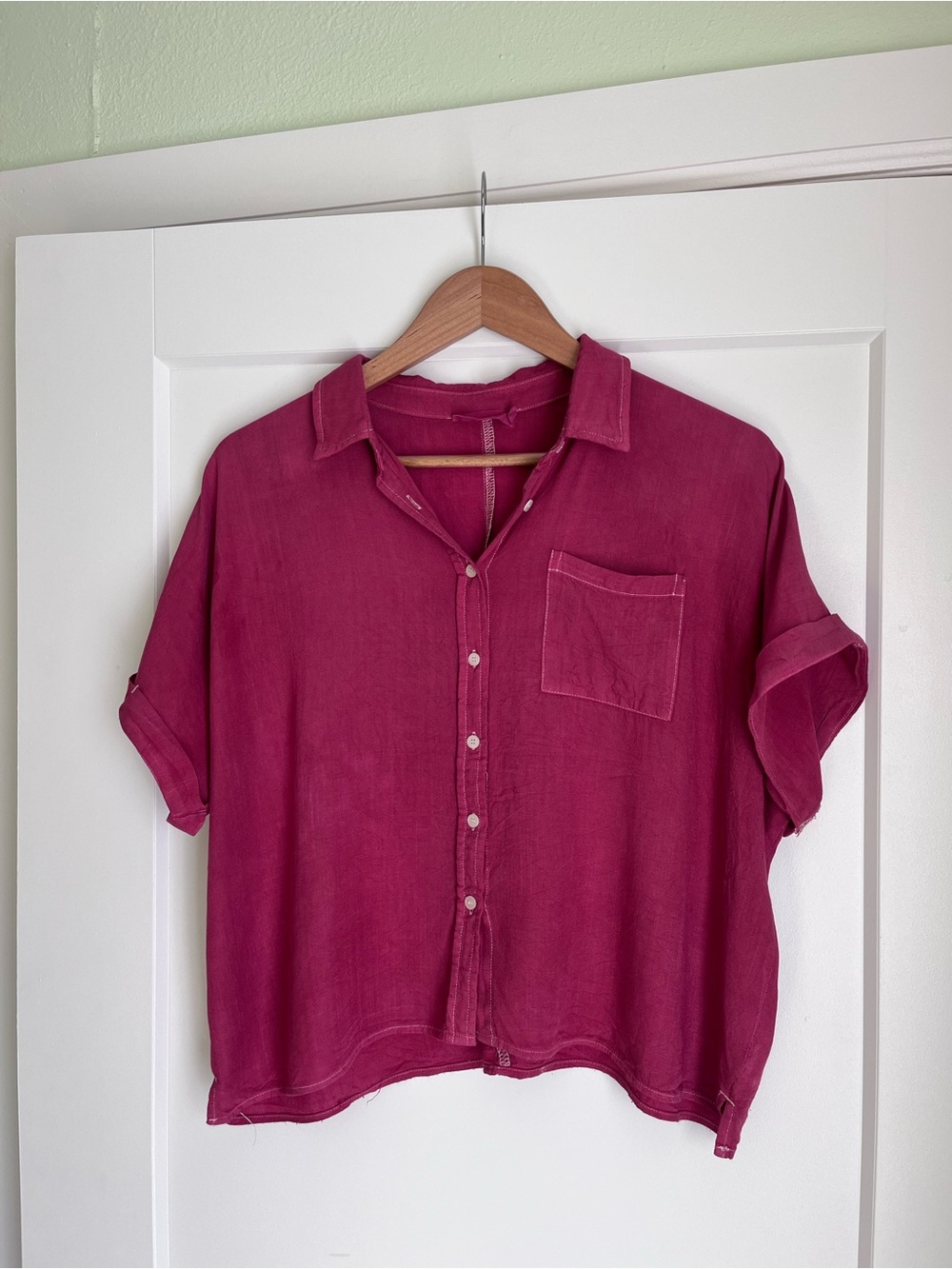 Millibon Short-Sleeve Button-Down Shirt in Berry